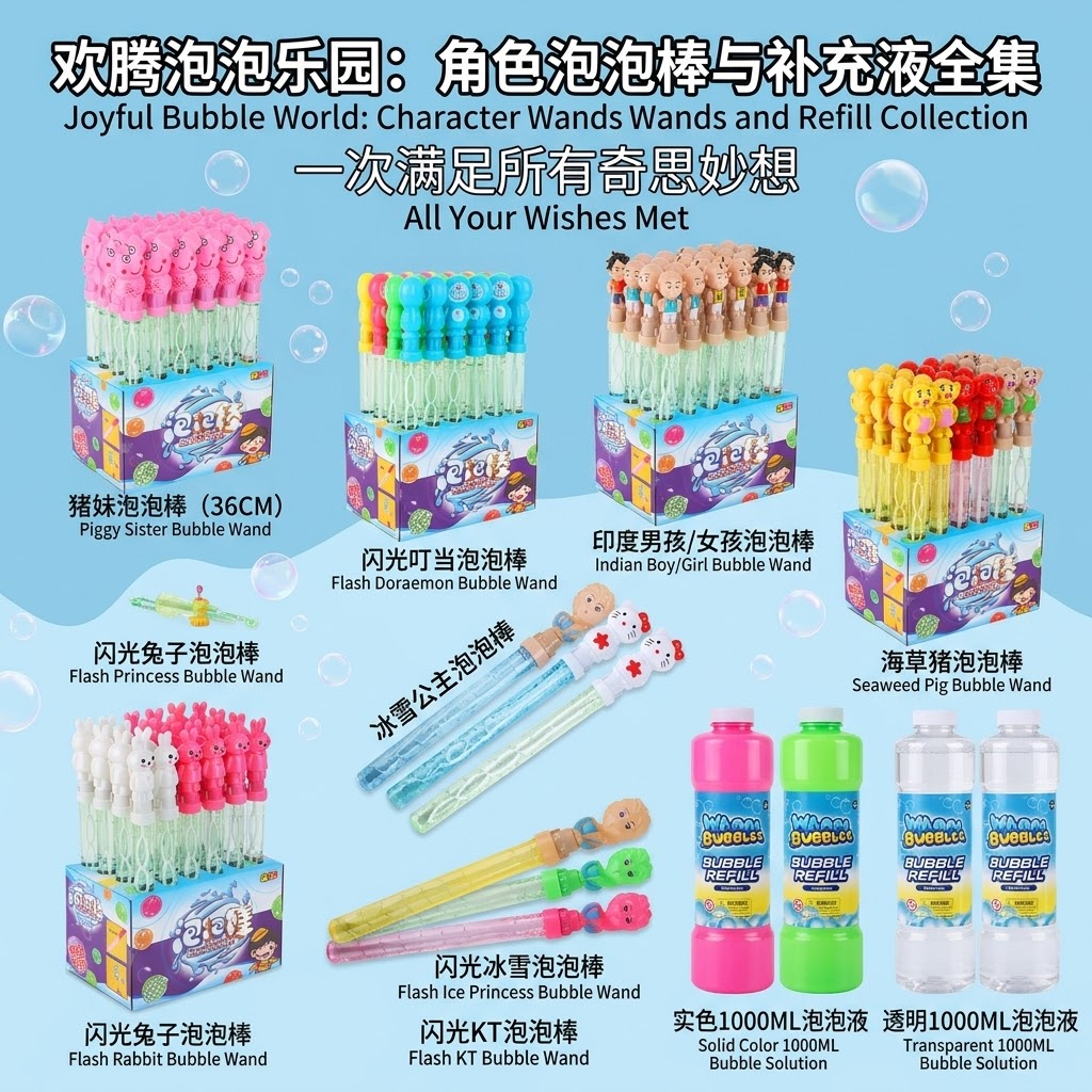 Cartoon bubble gun children's toy set, summer bubble machine and replenishing liquid fun bubble stick children's entertainment products