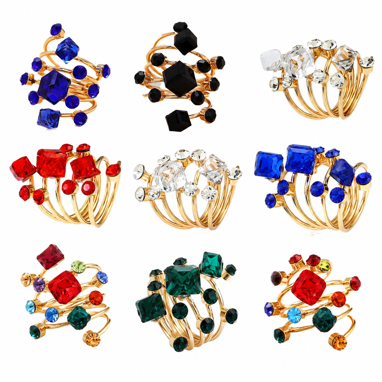 Yiwu source metal iron rings, multiple styles to choose from, water diamonds, pearls, metal balls mixed and matched, adjustable openings, fashionable rings, Dingxi jewelry Accessories 001-1