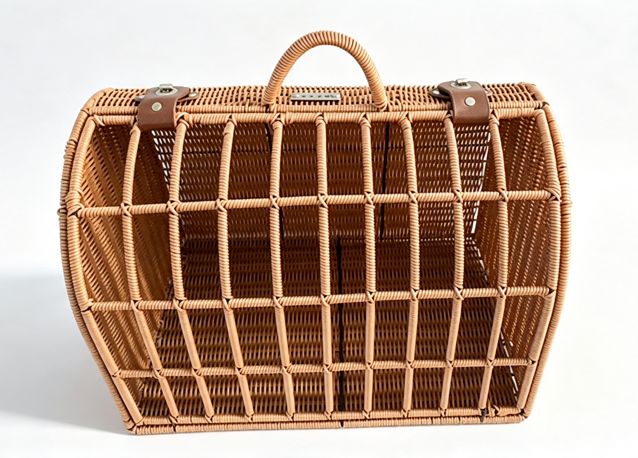 Brown rubber rattan woven drum-shaped box-shaped door pet bed with beige pad, rattan woven cat and dog beds, pet supplies, cat beds, dog beds, pet beds, cat cages, pet houses, pet travel bags pic 2