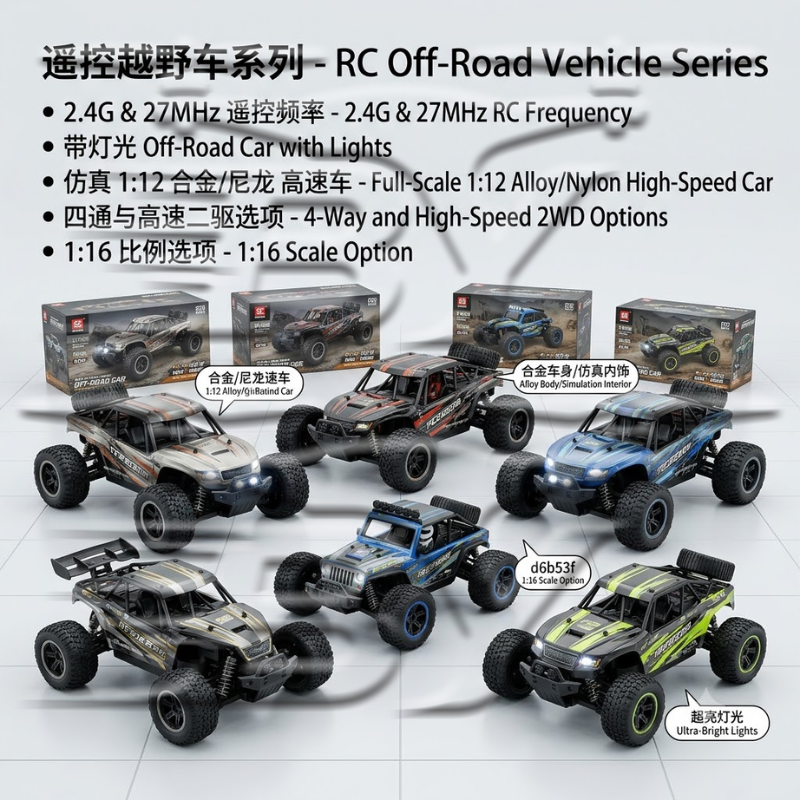 A variety of remote-controlled off-road vehicle children's toys with alloy high-speed four-wheel drive and light design, in a 1:16 scale, suitable for both boys and girls