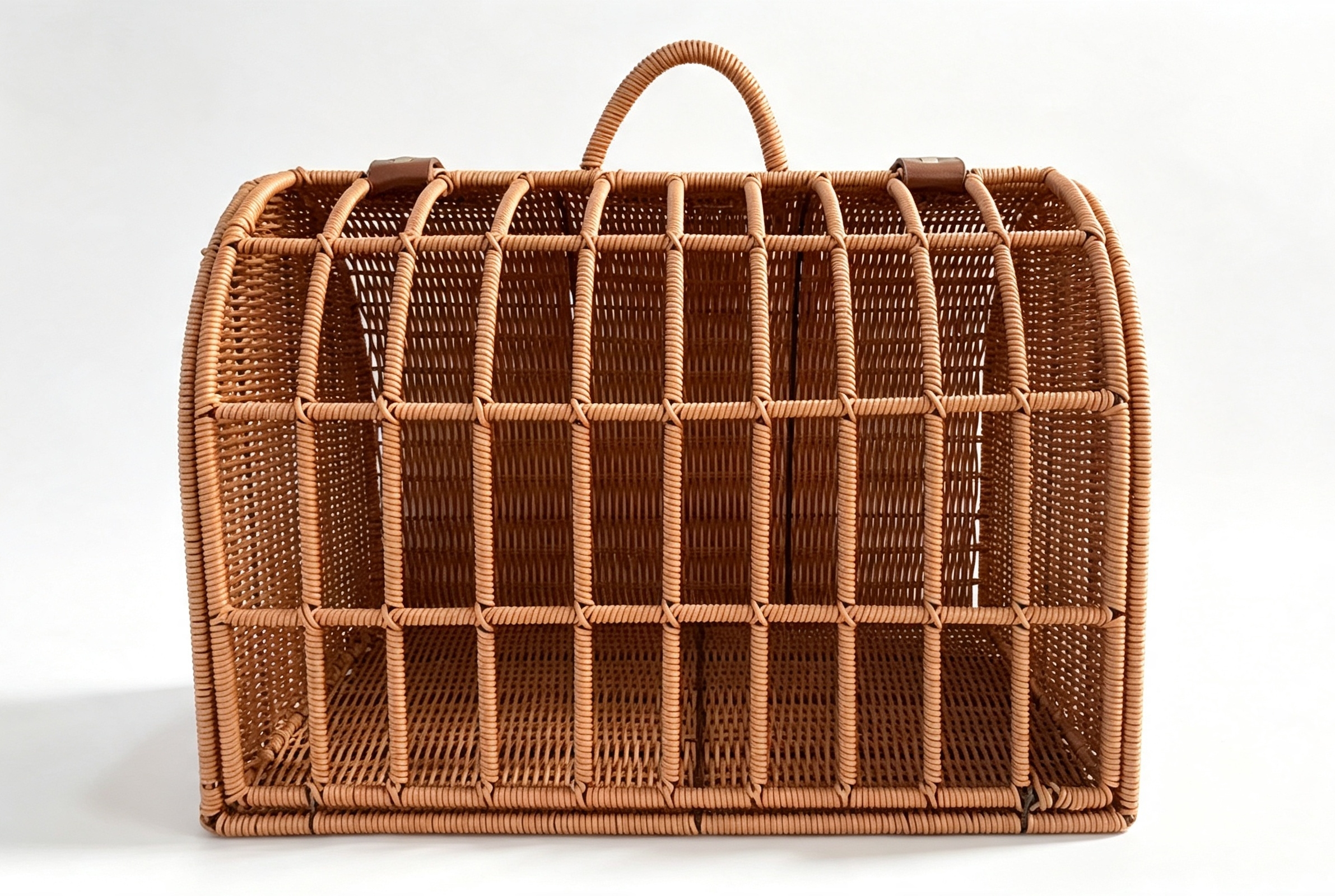 Brown rubber rattan woven drum-shaped box-shaped door pet bed with beige pad, rattan woven cat and dog beds, pet supplies, cat beds, dog beds, pet beds, cat cages, pet houses, pet travel bags Item Picture
