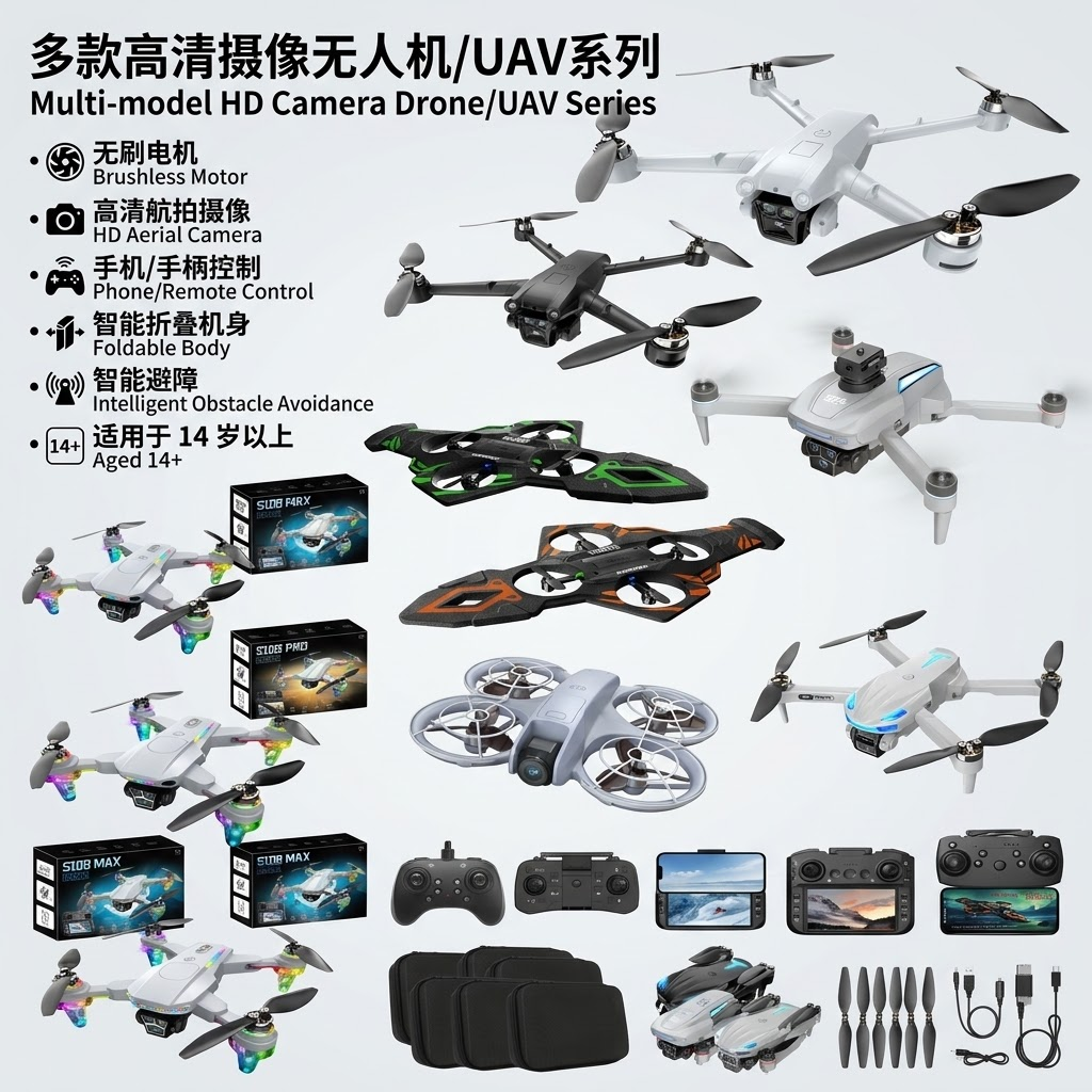 A variety of high-definition camera drones, UAV series portable aerial photography aircraft, high-definition aerial photography quality, multi-functional remote control drones, and robot dogs