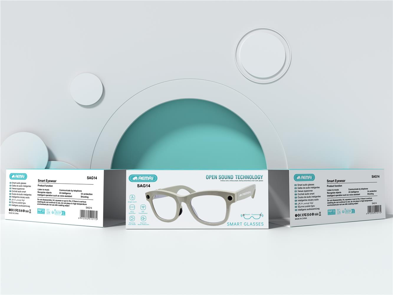 The AEMAi-SAG14 multi-functional smart translation glasses feature AI voice recognition and are compatible with multiple devices for video and photo shooting