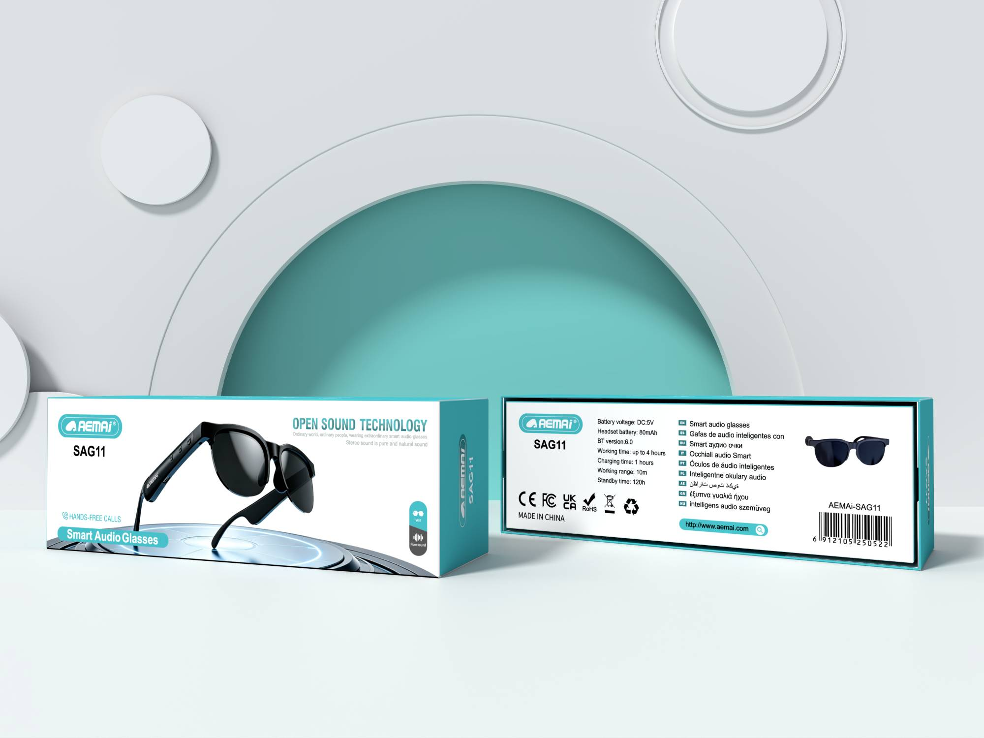 AEMAi-SAG11 multi-functional smart translation glasses AI voice recognition compatible with multiple devices