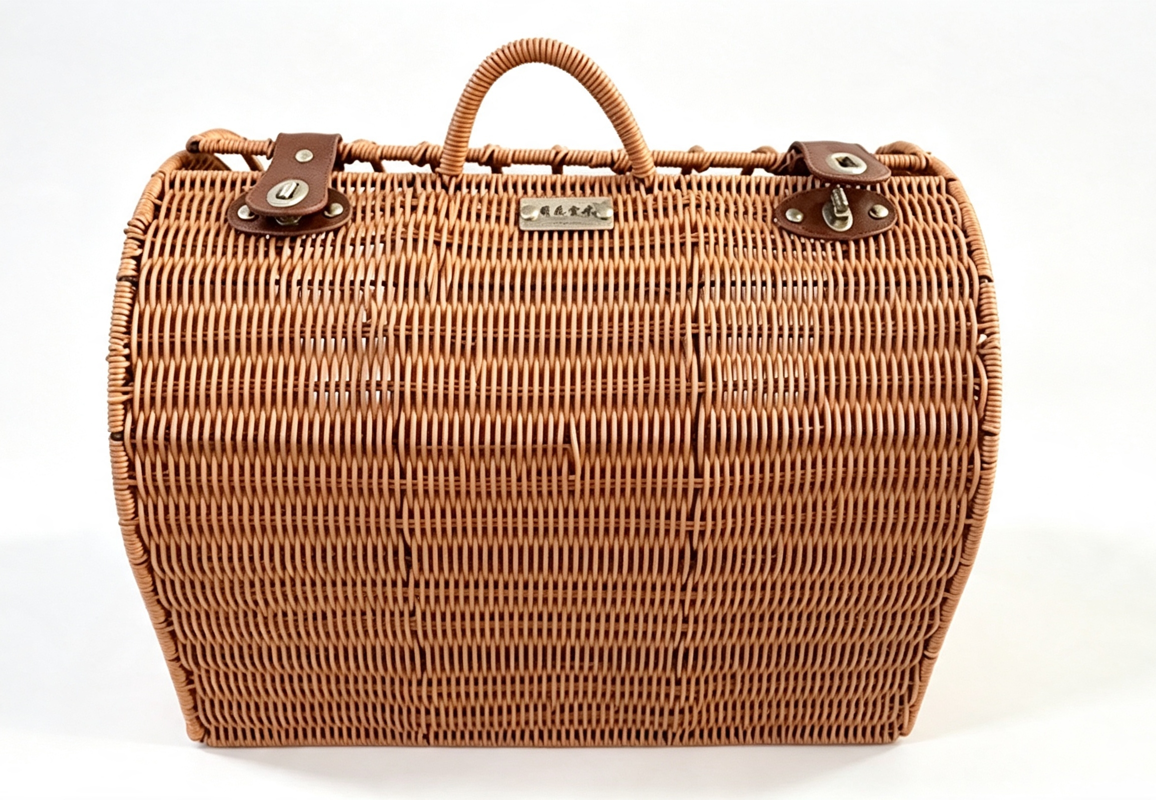 Brown rubber rattan woven drum-shaped box-shaped door pet bed with beige pad, rattan woven cat and dog beds, pet supplies, cat beds, dog beds, pet beds, cat cages, pet houses, pet travel bags Specification image