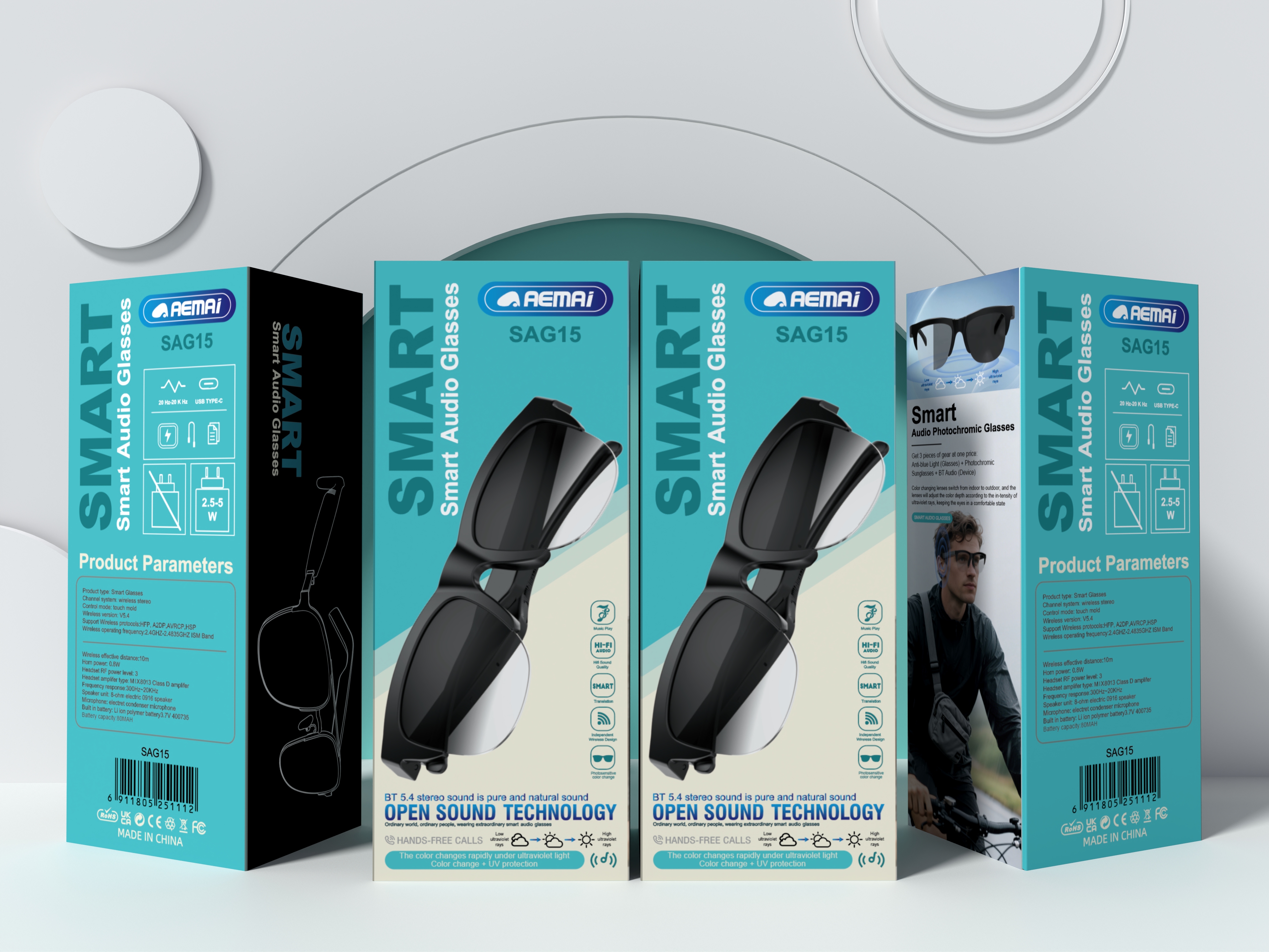 AEMAi-SAG15 multi-functional smart translation glasses AI voice recognition compatible with multiple devices