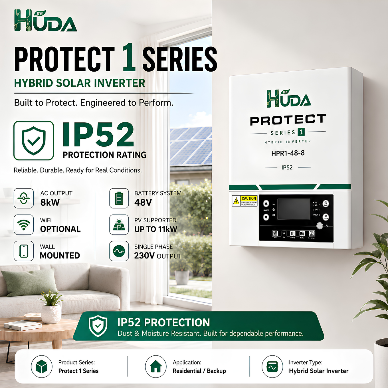 HUDA HPR1-48-8 8KW 48V Hybrid Solar inverter Home off-grid photovoltaic integrated machine with built-in 75A MPPT controller Item Picture