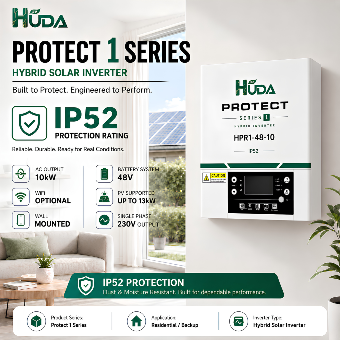 أجهزة ضبط تعمل بالطاقة الشمسية الهجينة Huda HPR1-48-10 كيلو فولط 48V تعمل بالطاقة الشمسية تحتوي على 40 ميغا بايت في أجهزة الفولطية الضوئية المنزلية خارج الشبكة Specification image