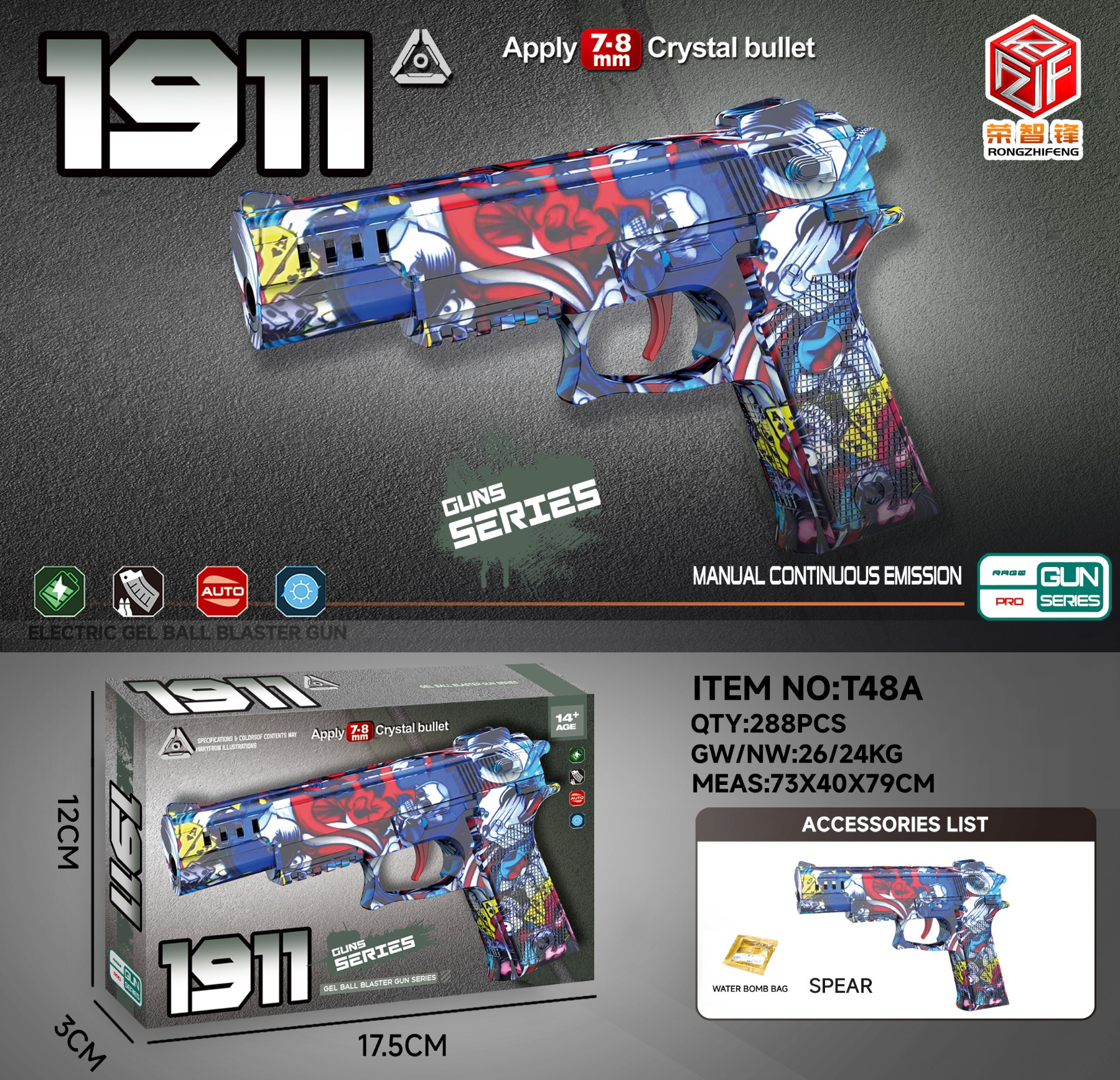 TM14325 graffiti manual pistola de agua de tiro único tirador de carga para carga detail image 3