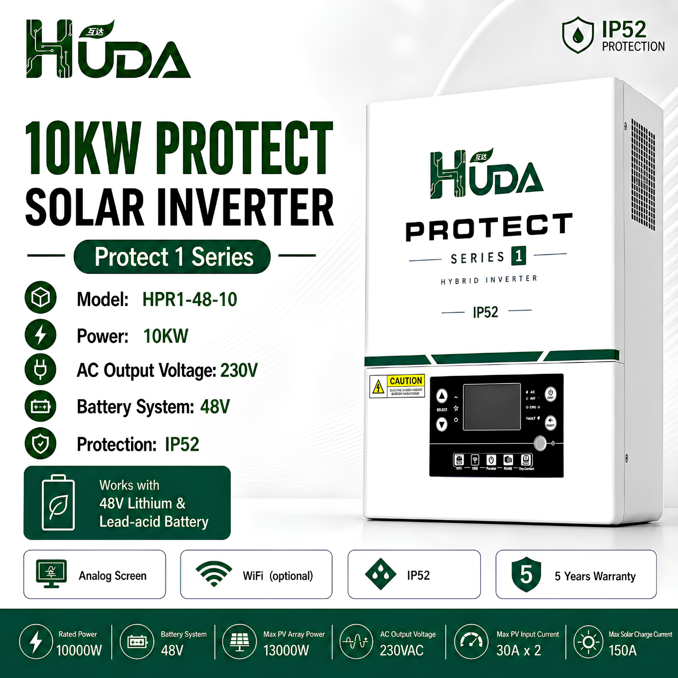 أجهزة ضبط تعمل بالطاقة الشمسية الهجينة Huda HPR1-48-10 كيلو فولط 48V تعمل بالطاقة الشمسية تحتوي على 40 ميغا بايت في أجهزة الفولطية الضوئية المنزلية خارج الشبكة details Picture
