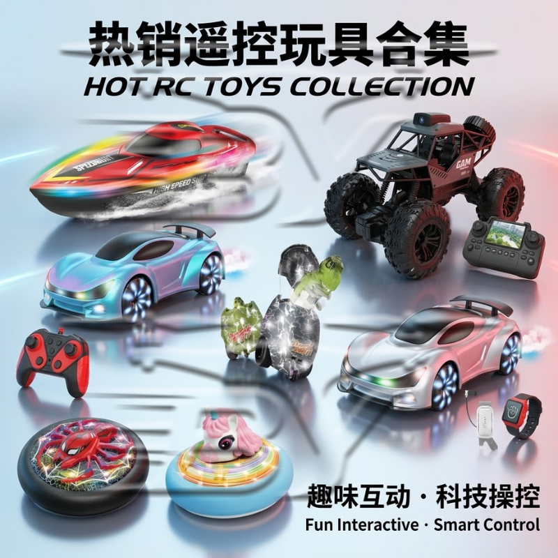 Colorful remote control speedboat, off-road climbing vehicle, spray stunt, dinosaur egg, multi-person interactive toy gun, remote control boat, electric bird combination set details Picture