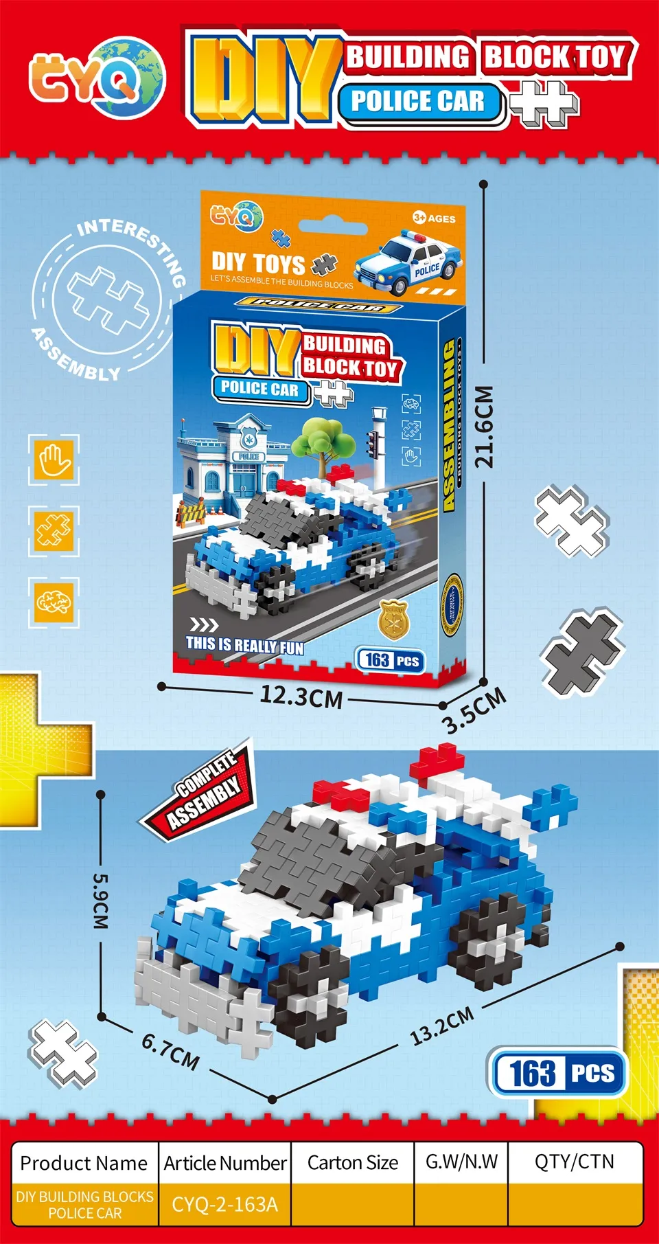 TM17385DIY Building Blocks/Small pieces assemble medium-sized police cars 163 pieces detail image 3
