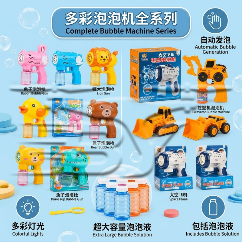彩色卡通泡泡枪儿童玩具夏季泡泡机趣味泡泡制造器玩具厂出品详情4