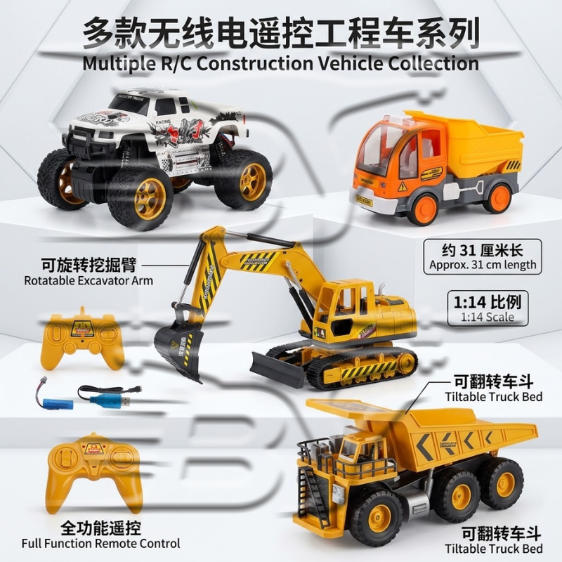 The children's engineering vehicle set includes excavators, dump trucks, off-road vehicles, remote controls, remote control toy cars, children's toy cars, go-karts, and fun driving experiences