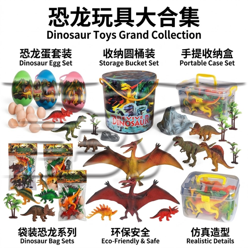 恐龙玩具大合集恐龙蛋收纳桶手提袋装环保仿真发声动物套装荒野乱斗系列