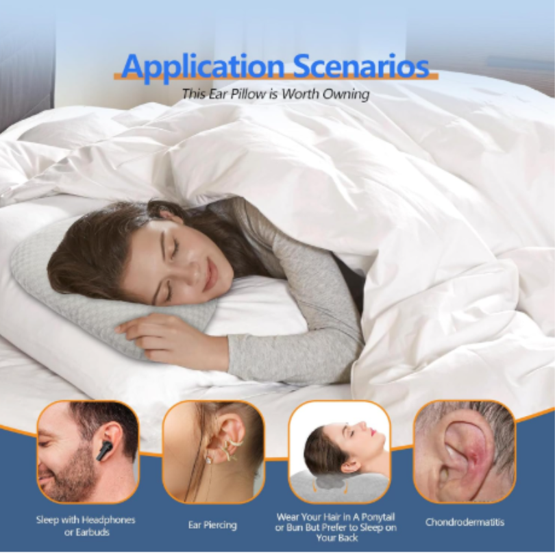 Ear Piercing Pillow with an Hole for CNH and Ear Pain Inflammation Pressure Sores for Side Sleepers, Cotton and Polyester Side Sleeper Pillow, Washable and Adjustable Ear Guard Pillow Item Picture