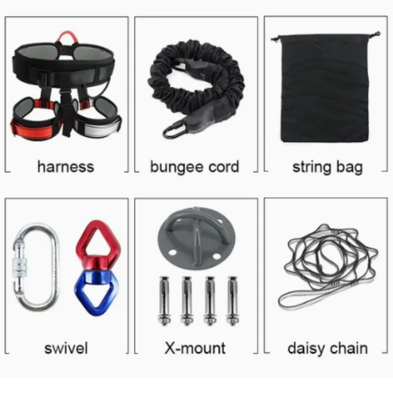 Bungee Fitness Set Yoga Bungee Cord Rope Resistance Air Dance Rope Exercise Fitness Home Gym Professional Training Equipment | Heavy-Duty Sling Bungee Fits 110~264 lbs,3.3ft/1m Bungee Jumping Cord w/1377 lbs MBL,Anti-Gravity Dance for Home Gym Studio pic 1