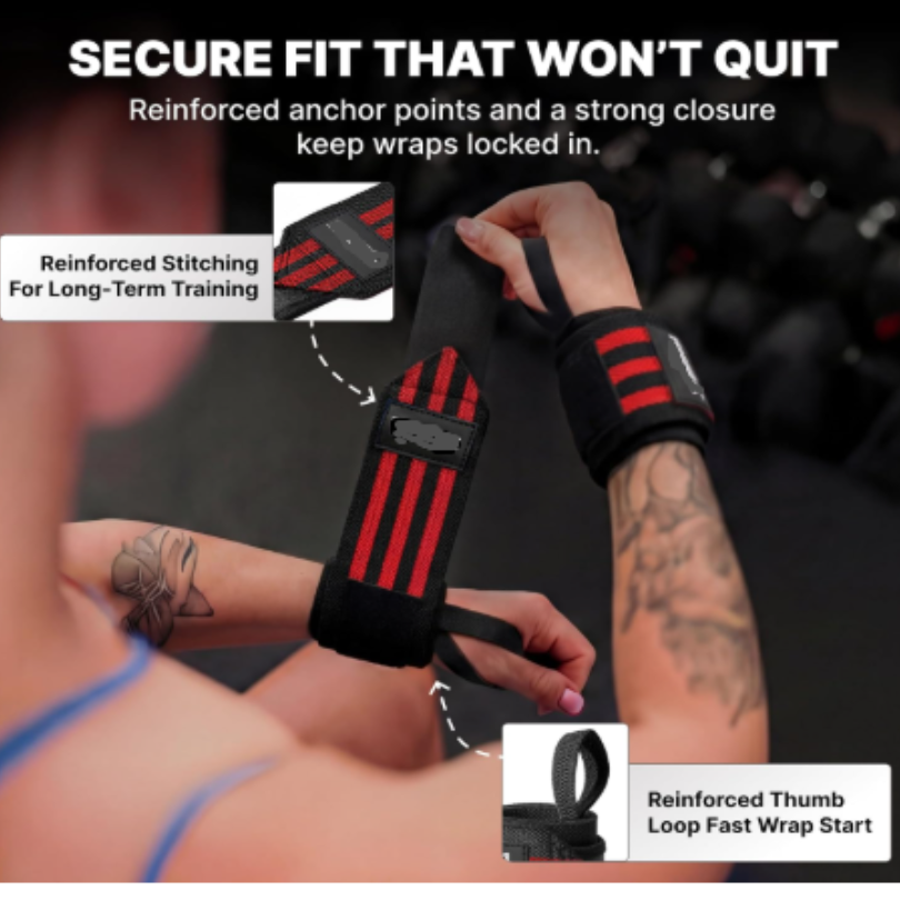 Grips Wrist Wraps for Weightlifting | Weight Lifting Wrist Straps for Weightlifting | Extra Strength Gym Wrist Wraps | Lifting Wrist Wraps for Men & Women pic 3