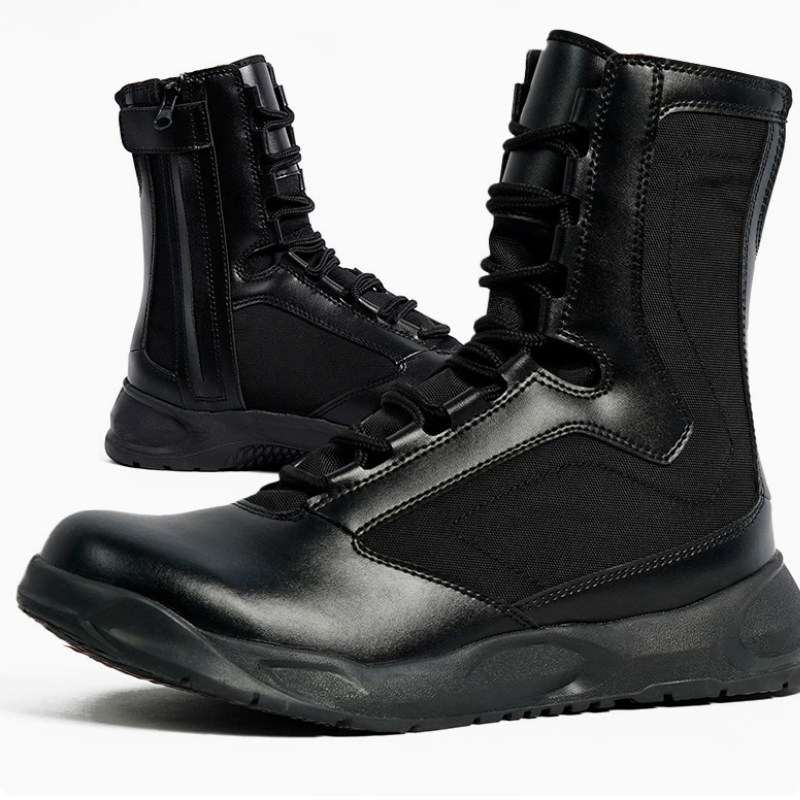 Outdoor high-top combat boots, sports mountaineering shoes, ultra-light black boots, summer thin breathable tactical boots, men's training shoes details Picture