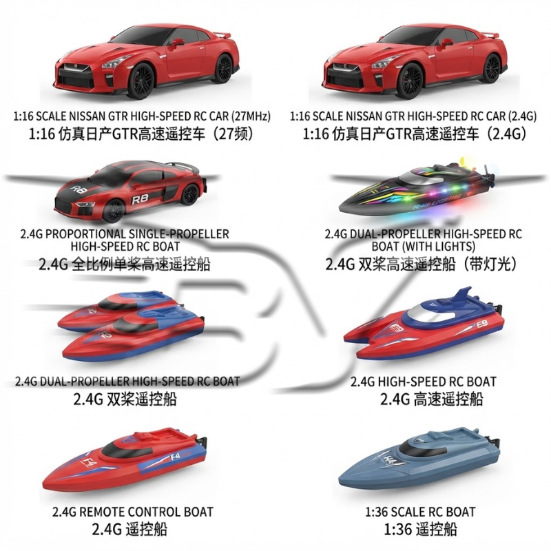 Red and white sports car models, racing sports toys, children's gifts, black and white speedboats, water rafting boats with lights, double-paddle speedboats and many other options are available details Picture