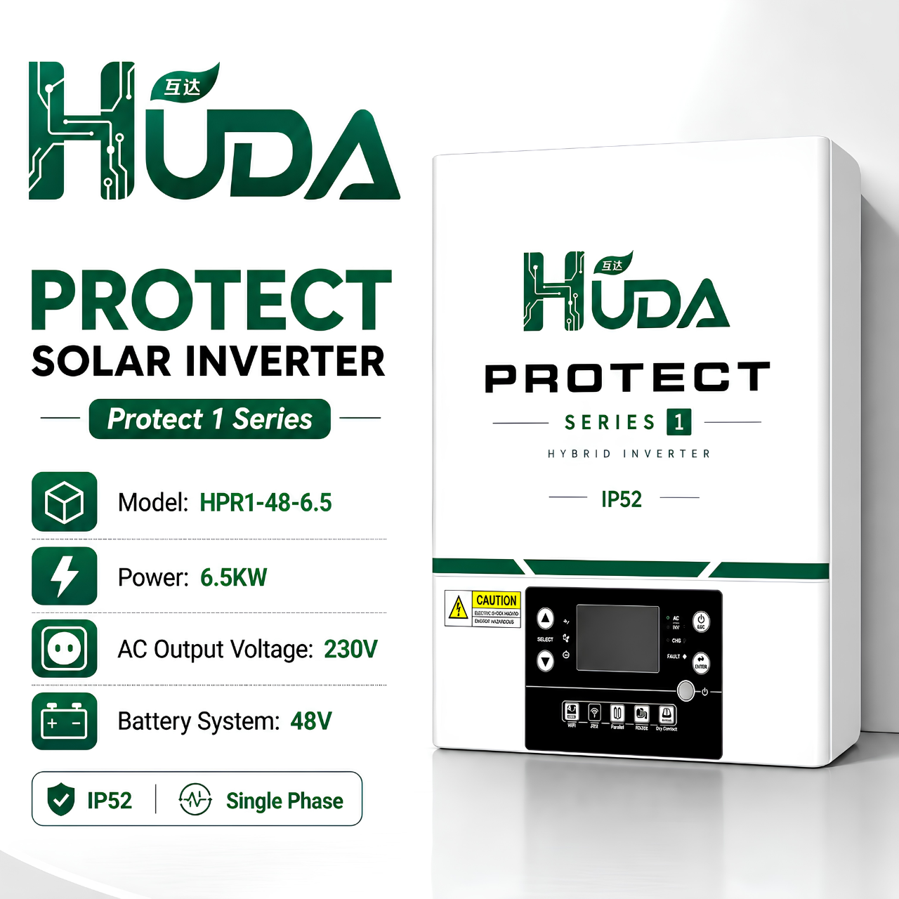 HUDA HPR1-48-6.5 6.5KW 48V Hybrid Solar inverter Home off-grid photovoltaic integrated machine with built-in 120A MPPT details Picture