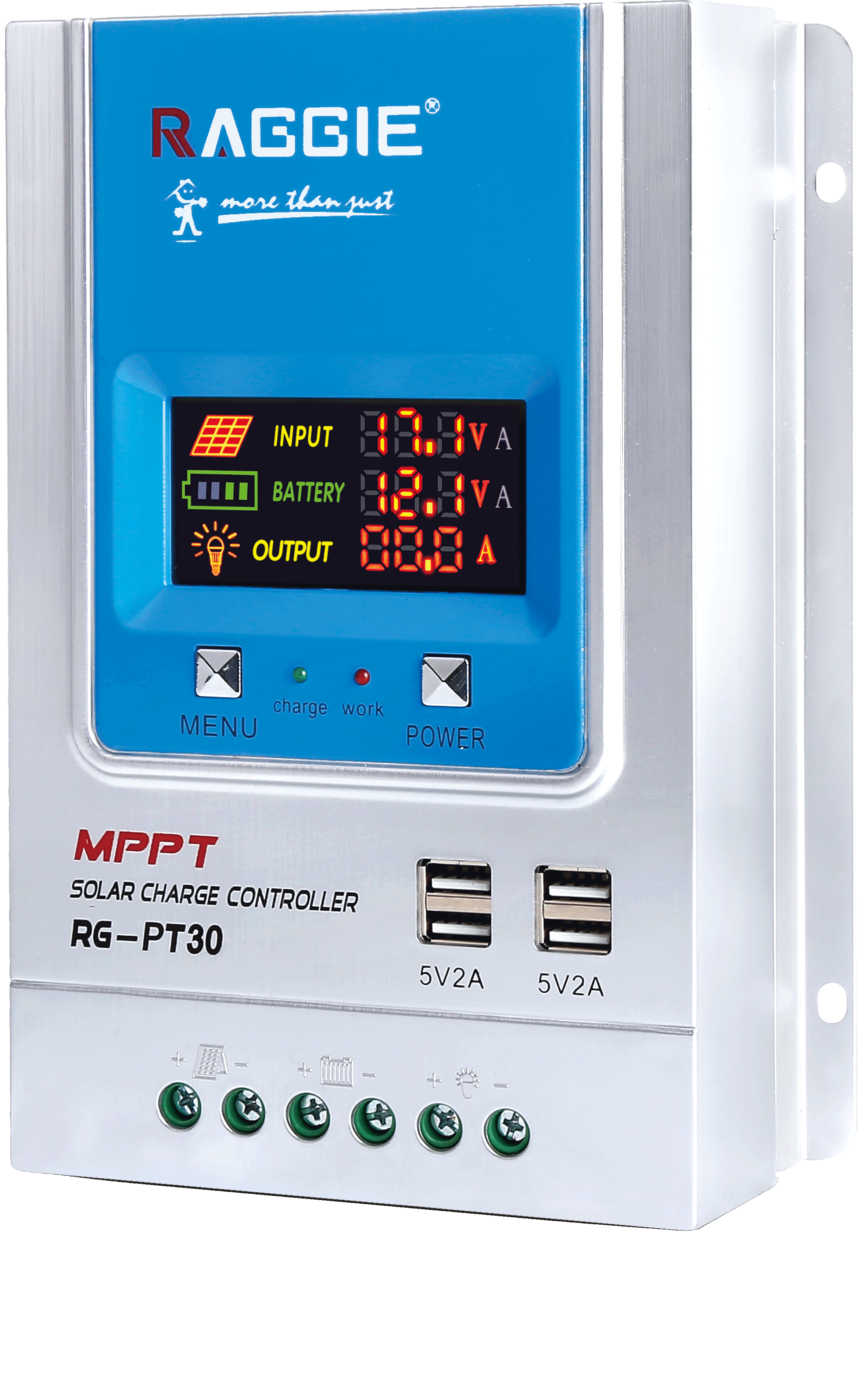 RAGGIE's new MPPT solar controller features a color screen display, 4USB output, 99% efficiency, and a 10A home off-grid photovoltaic controller