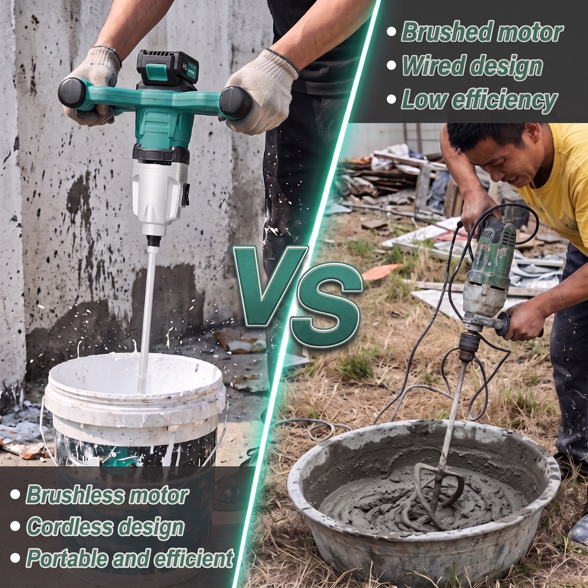 DOTOOL A708 new 20V brushless cordless mixer, dual-speed 650RPM paddle mixer, 80L, suitable for mortar, paint, gypsum Application Scenario