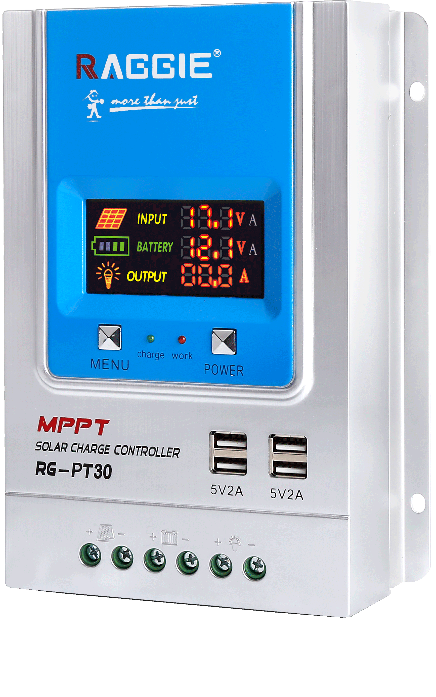 RAGGIE's new MPPT solar controller features a color screen display, 4USB output, 99% efficiency, and a 60A home off-grid photovoltaic controller