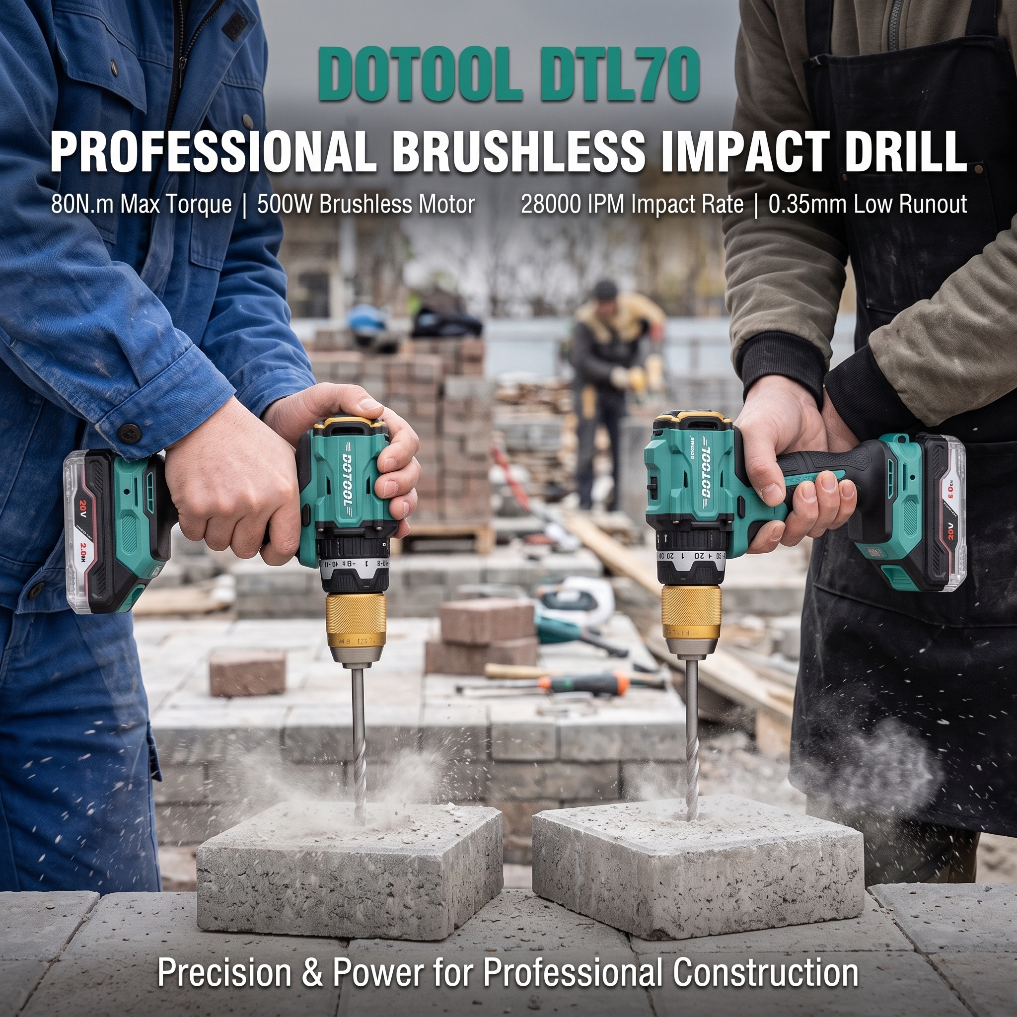 معدات Dotel DTL70 الكهربائية 20V غير المزودة بمطرقة عيار 1/2 بوصة بدون مفاتيح لحفر جدران الطوب والمعادن والأخشاب Item Picture