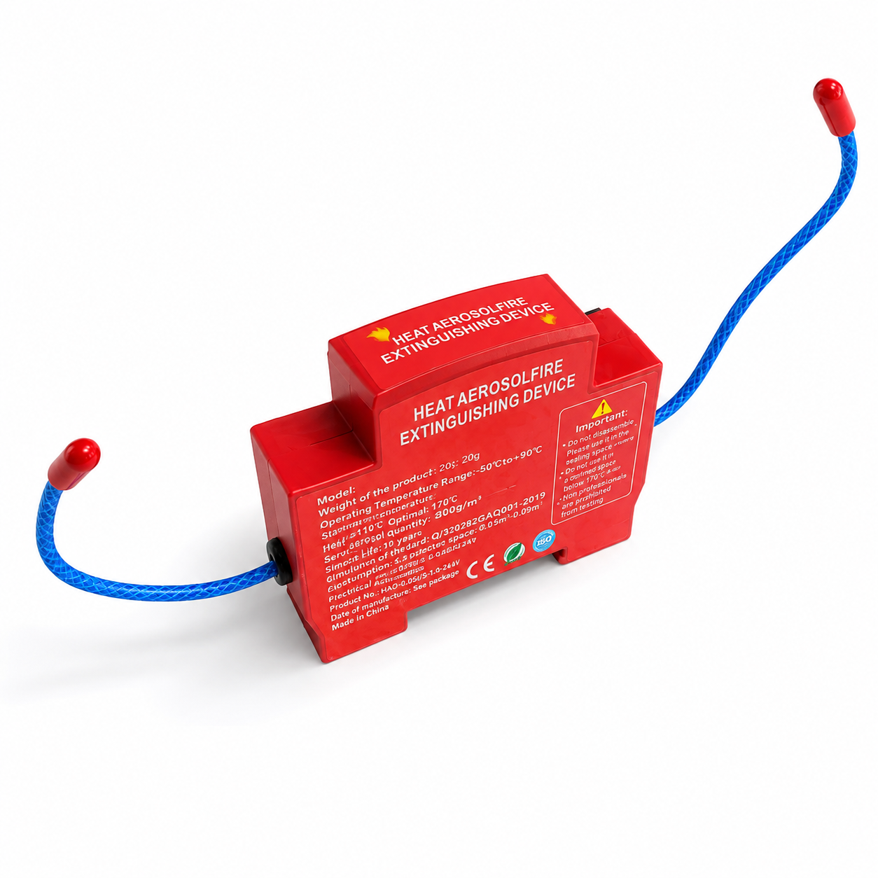 DIN track automatic aerosol fire extinguishing system, electrical cabinet battery, ESS server rack fire extinguisher, BOERDA Specification image