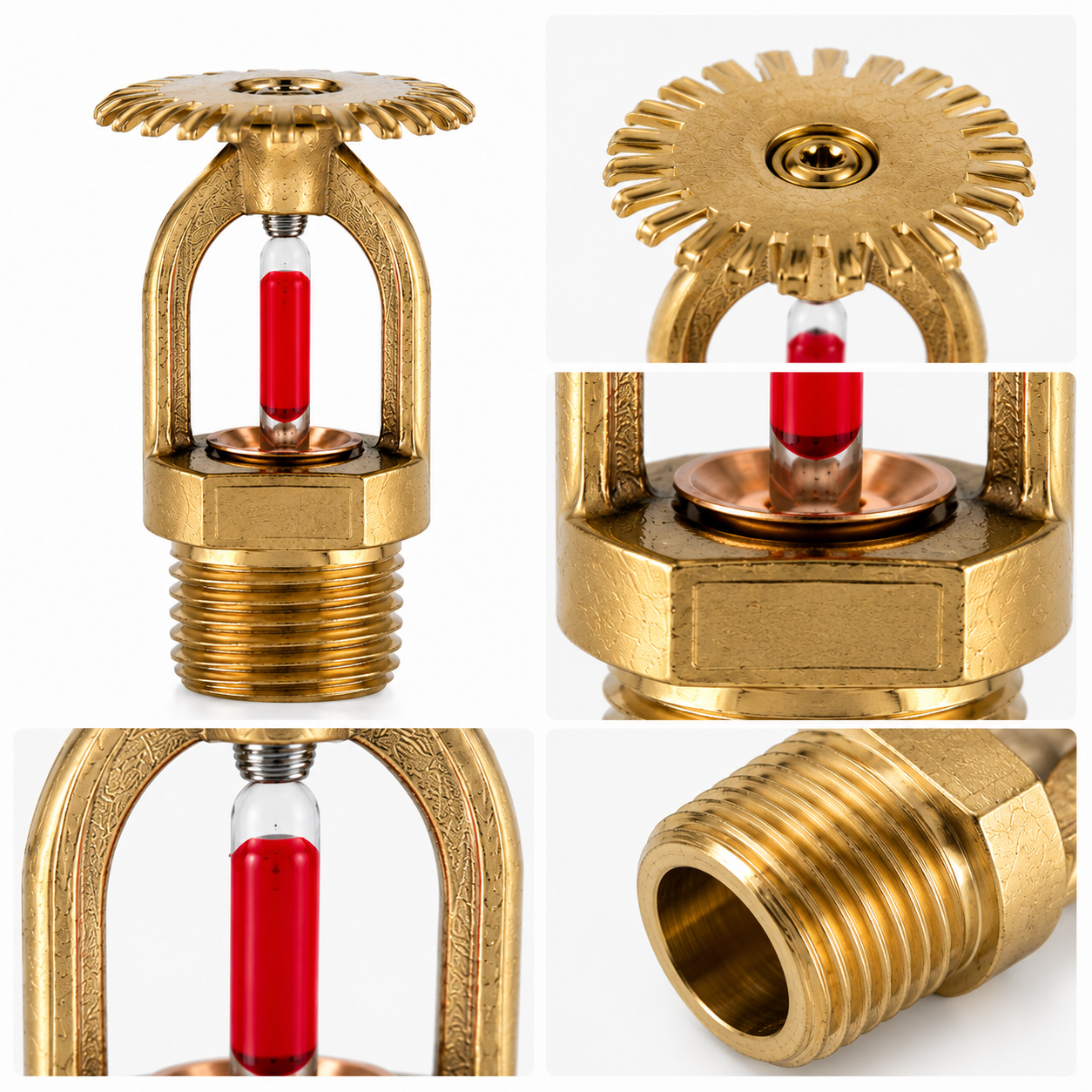 Metal material fuego rociador cabeza seis varios diseño plata oro con logotipo rojo tubo de vidrio CEISO certificado extintor combo set Specification image