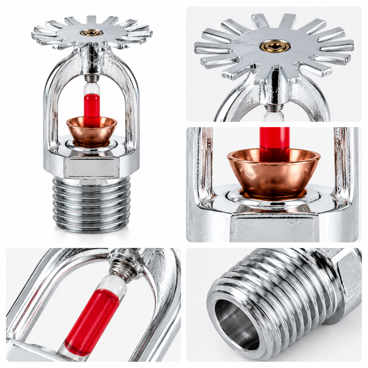Metal material fuego rociador cabeza seis varios diseño plata oro con logotipo rojo tubo de vidrio CEISO certificado extintor combo set Application Scenario