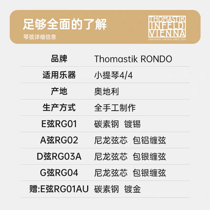 Aileen Austrian Thomastik e-string RONDO upgraded violin string RG100 details Picture