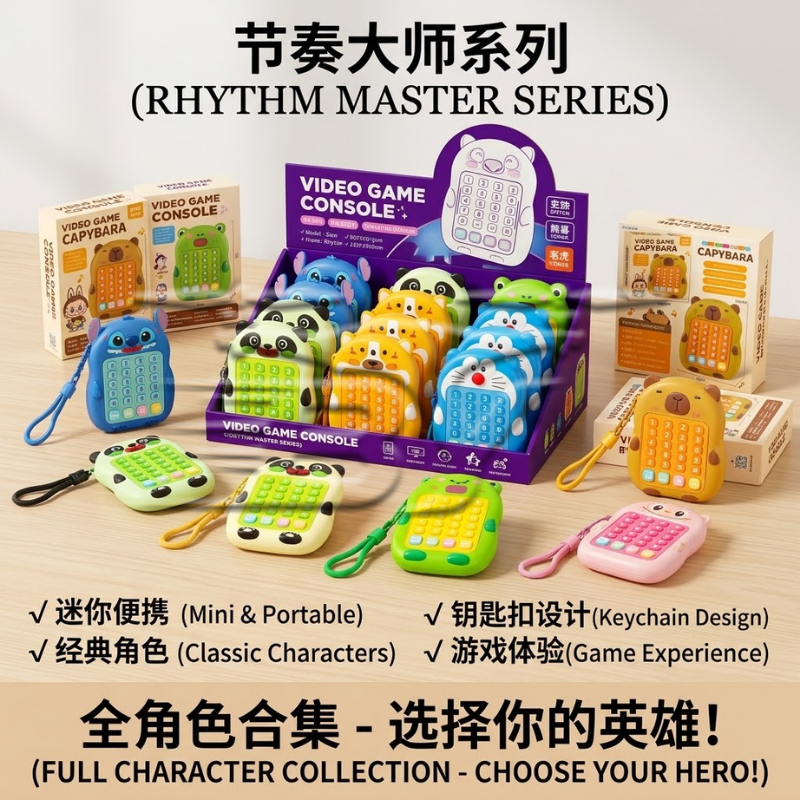 Colorful cartoon-shaped portable game console with keychain, multi-functional Tetris, Tamagotus, handheld small appliances, entertainment toys