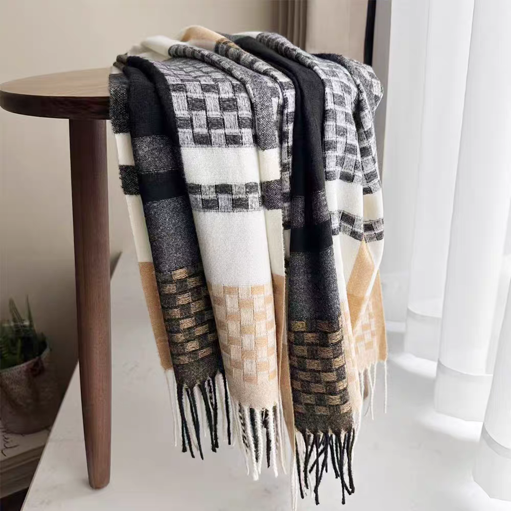 Nuevo estilo estilo artístico sensación de alta clase temperamento bufanda moda sensación ambiente cálido flecos cuello cuello tartan bufanda otoño invierno - 4