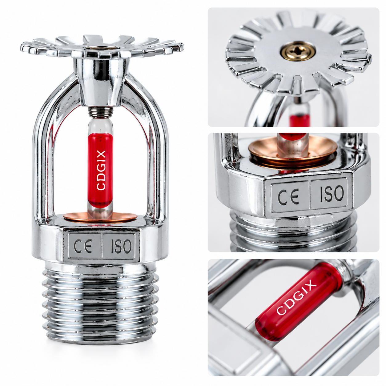 Metal material fuego rociador cabeza seis varios diseño plata oro con logotipo rojo tubo de vidrio CEISO certificado extintor combo set details Picture