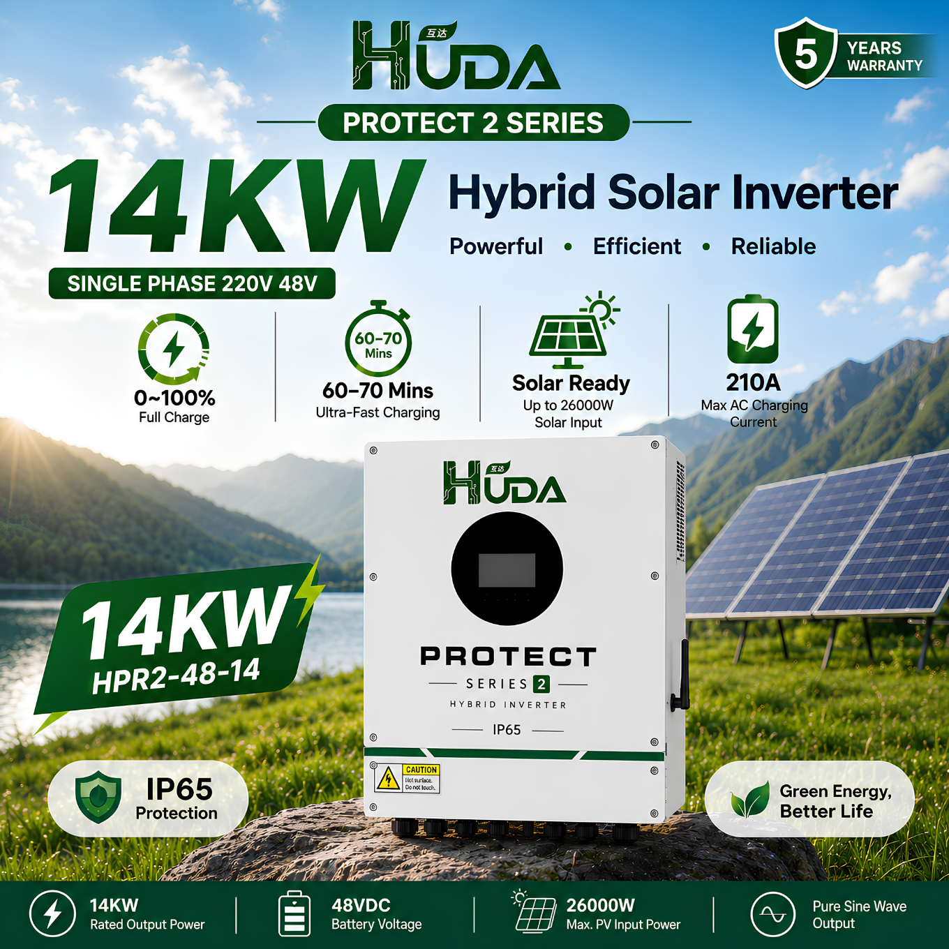 جهاز Huda HPR2-48-1414 KW 48V الذي يعمل بالطاقة الشمسية الهجينة يحتوي على 3*40A MPPT في جهاز الفولطية الضوئية المنزلية خارج الشبكة Application Scenario