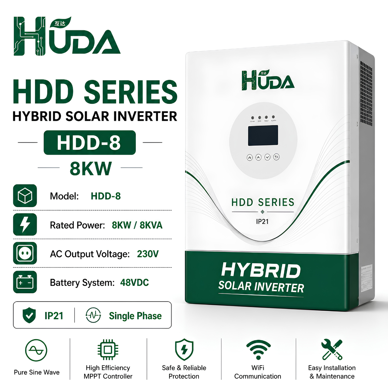HUDA HPR2-48-14 14KW 48V Hybrid Solar Inverter Home Off-grid Photovoltaic Integrated Machine