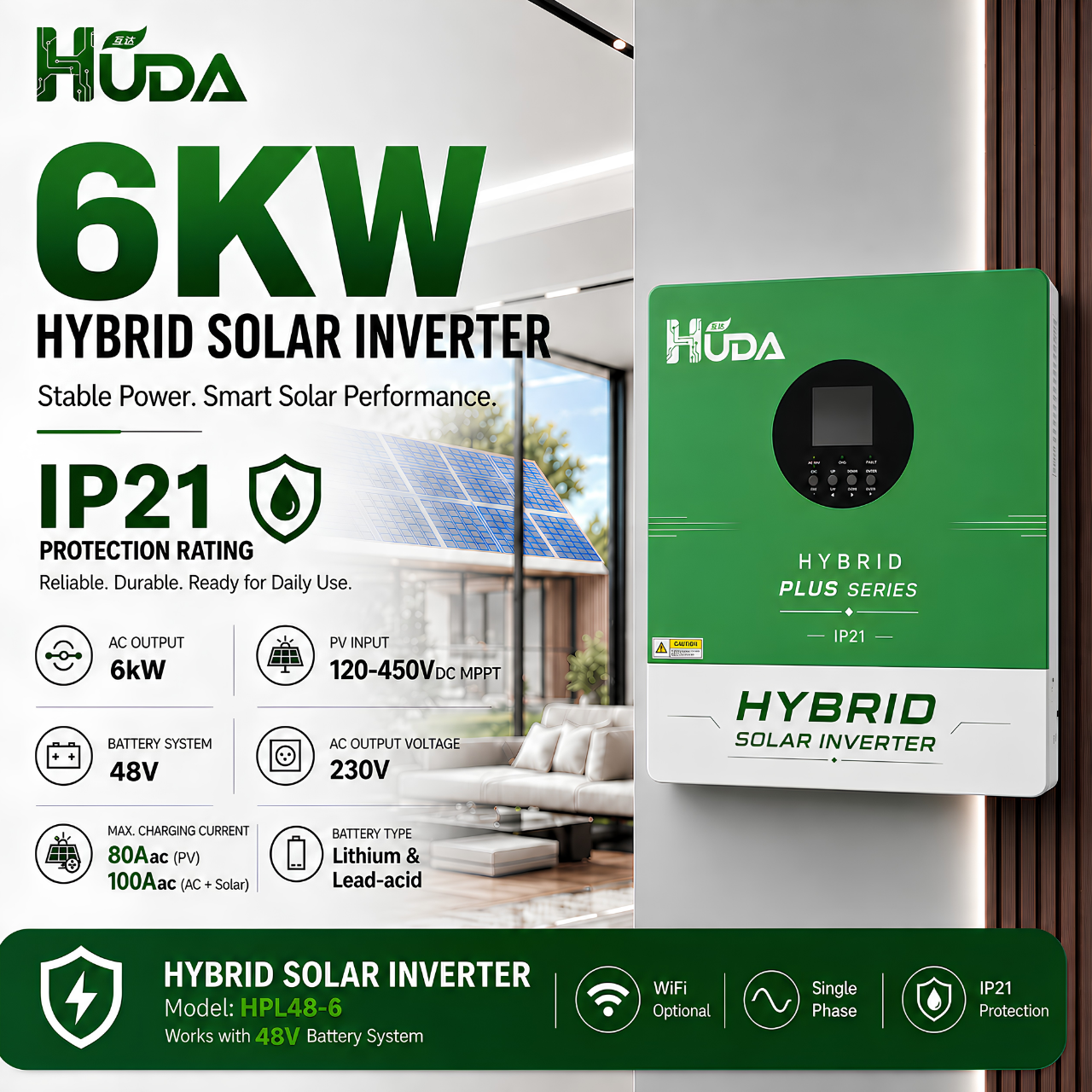 جهاز Huda HPL48-66KW يحتوي على 2.50A MPPT في جهاز الفولطية الضوئية المنزلية خارج الشبكة Application Scenario