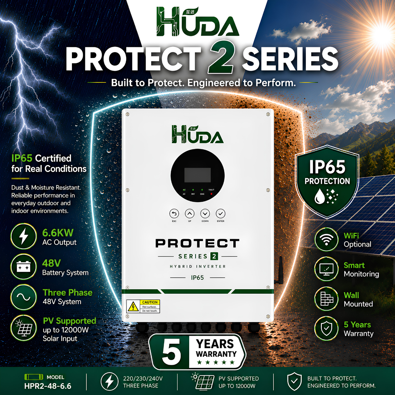 جهاز Huda HPR2-48-6-6-6-6 كيلوفولطاضوئية مزج بالطاقة الشمسية 48V يعمل بالطاقة الشمسية يحتوي على 135 ميغابايت في جهاز الفولطية الضوئية المنزلية خارج الشبكة Item Picture