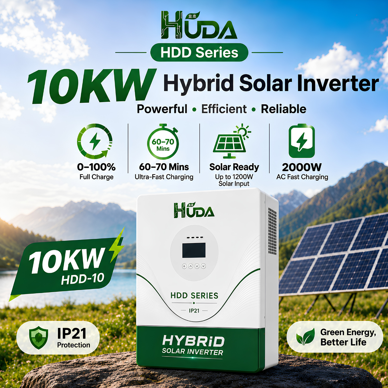 أجهزة كهروضوئية ضوئية خارج خارج الشبكة في Huda HDD-10 كيلو فولط ضوئية هجينة تعمل بالطاقة الشمسية details Picture