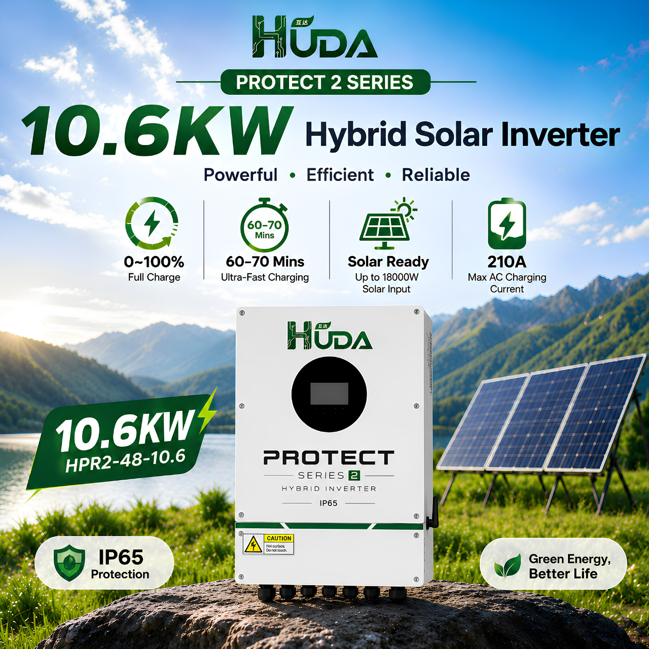 جهاز Huda HPR2-10-10-10.6 KW 48V الذي يعمل بالطاقة الشمسية المختلطة يحتوي على 2*105A MPPT Specification image