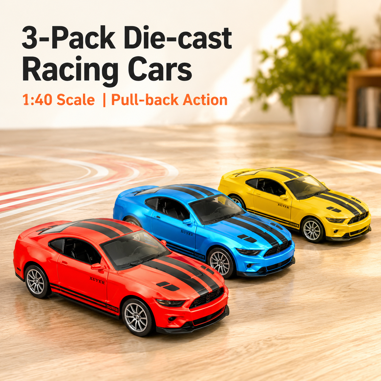 1:40 alloy Ford Mustang Racing Rally car collectible table with decorative items for tabletop collectible full image