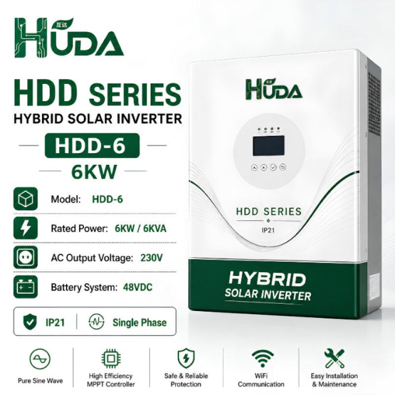 HUDA HDD-6 6KW 220V Hybrid Solar Inverter Home Off-grid Photovoltaic Integrated Machine details Picture