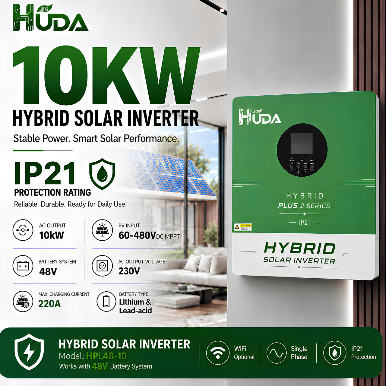 جهاز Huda HPL48-10 10 كيلوفولط ضوئية مزج بالطاقة الشمسية يحتوي على 2*110A MPPT Item Picture
