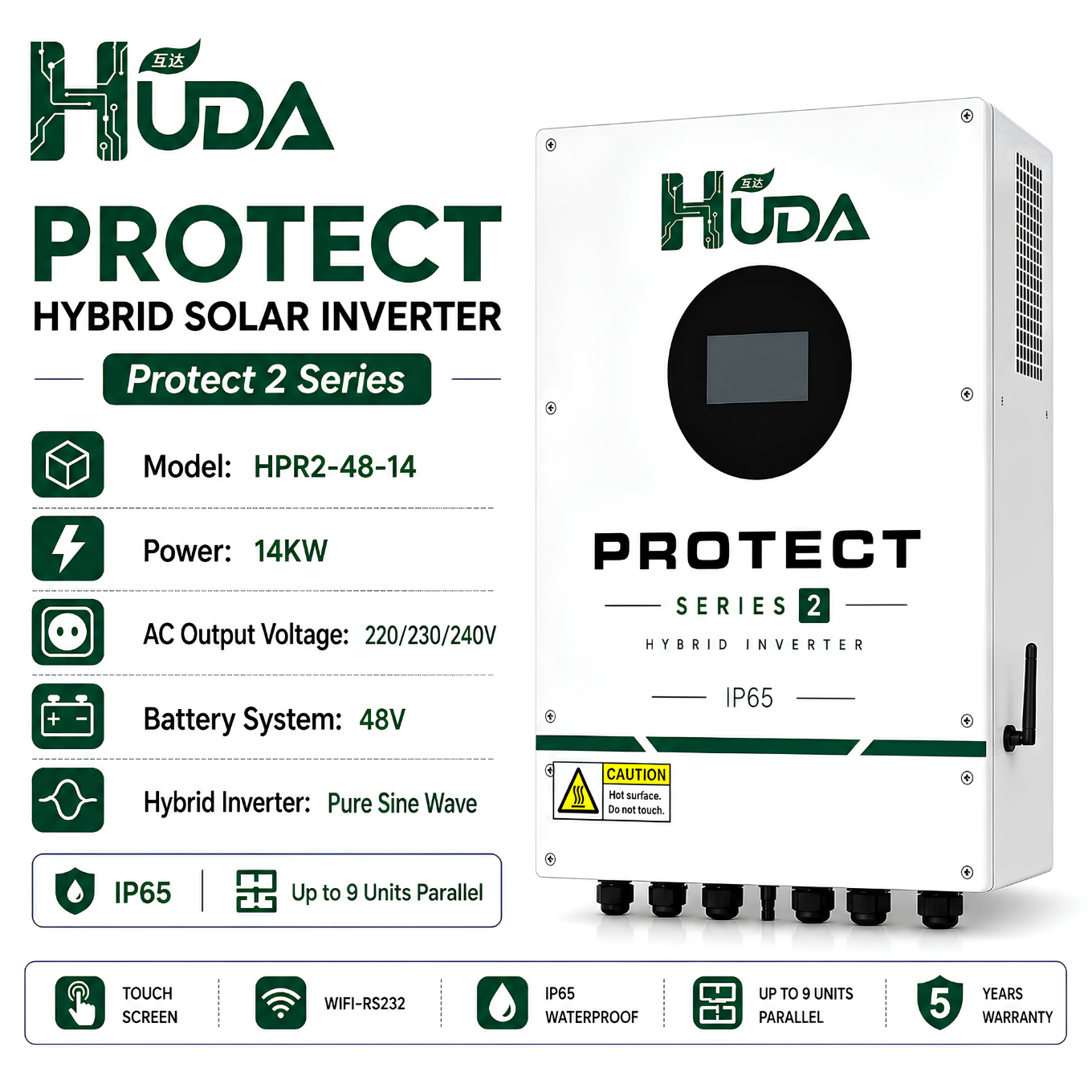 جهاز Huda HPR2-48-1414 KW 48V الذي يعمل بالطاقة الشمسية الهجينة يحتوي على 3*40A MPPT في جهاز الفولطية الضوئية المنزلية خارج الشبكة details Picture