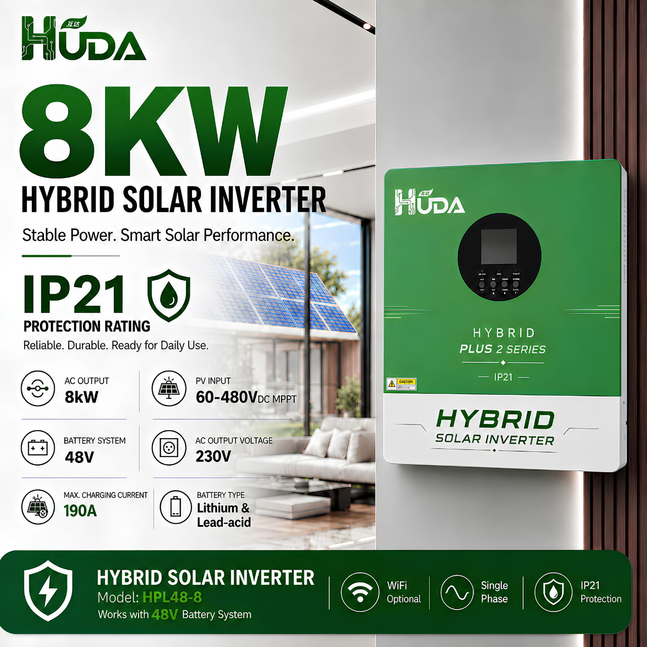 وكانت وحدة الطاقة الشمسية الهجينة Huda HPL48-48V تحتوي على 2،95a MPPT في أجهزة الفولطية الضوئية المنزلية خارج الشبكة Item Picture