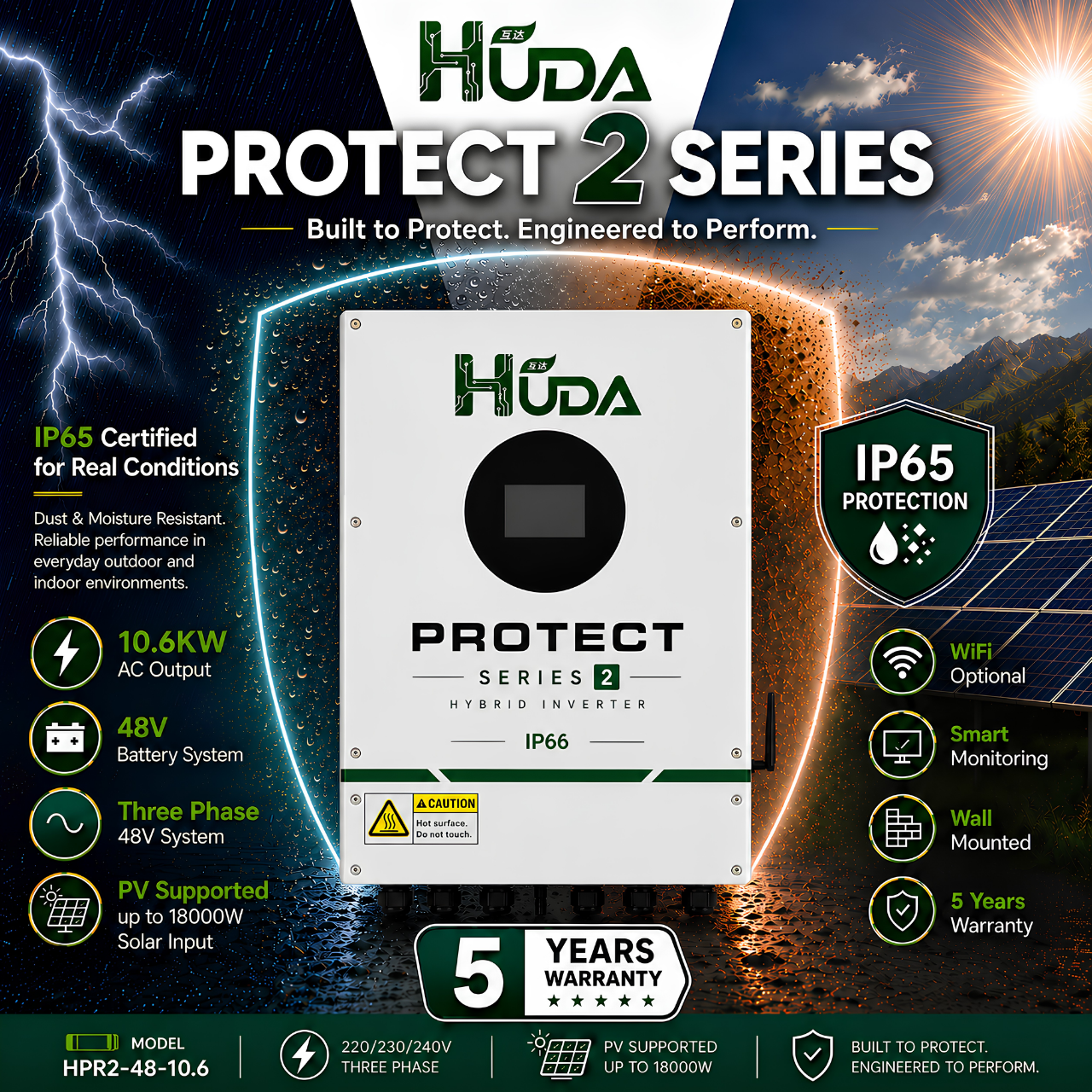 جهاز Huda HPR2-10-10-10.6 KW 48V الذي يعمل بالطاقة الشمسية المختلطة يحتوي على 2*105A MPPT Item Picture