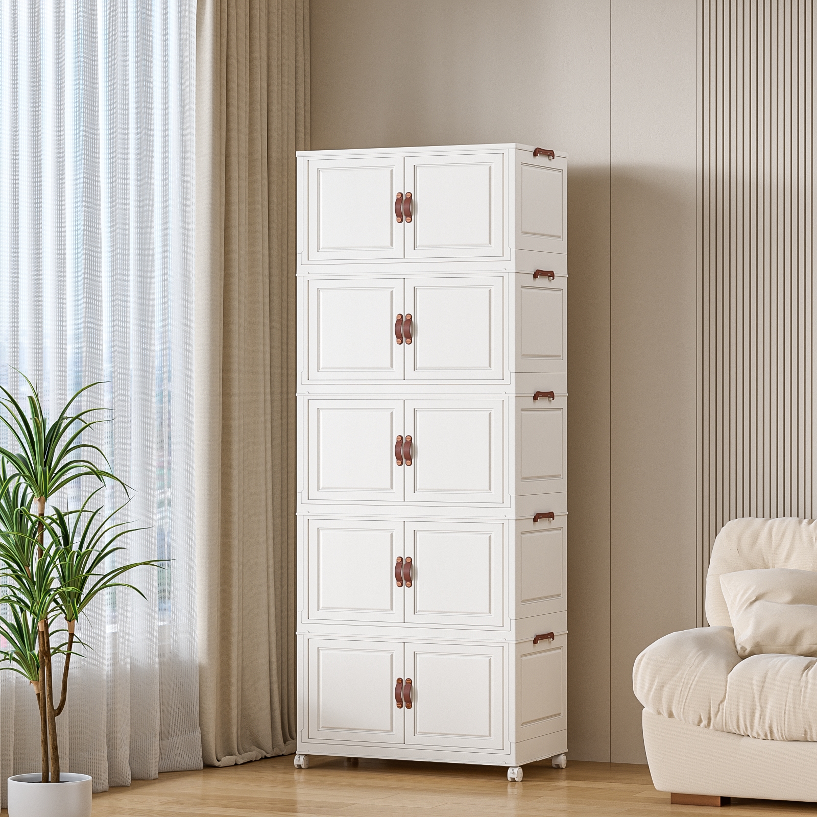 【CL】26Q3#2012-5030-4B Multi-functional white folding bay window storage cabinet, plastic storage cabinet, simple household organizing cabinet, storage cabinet Specification image