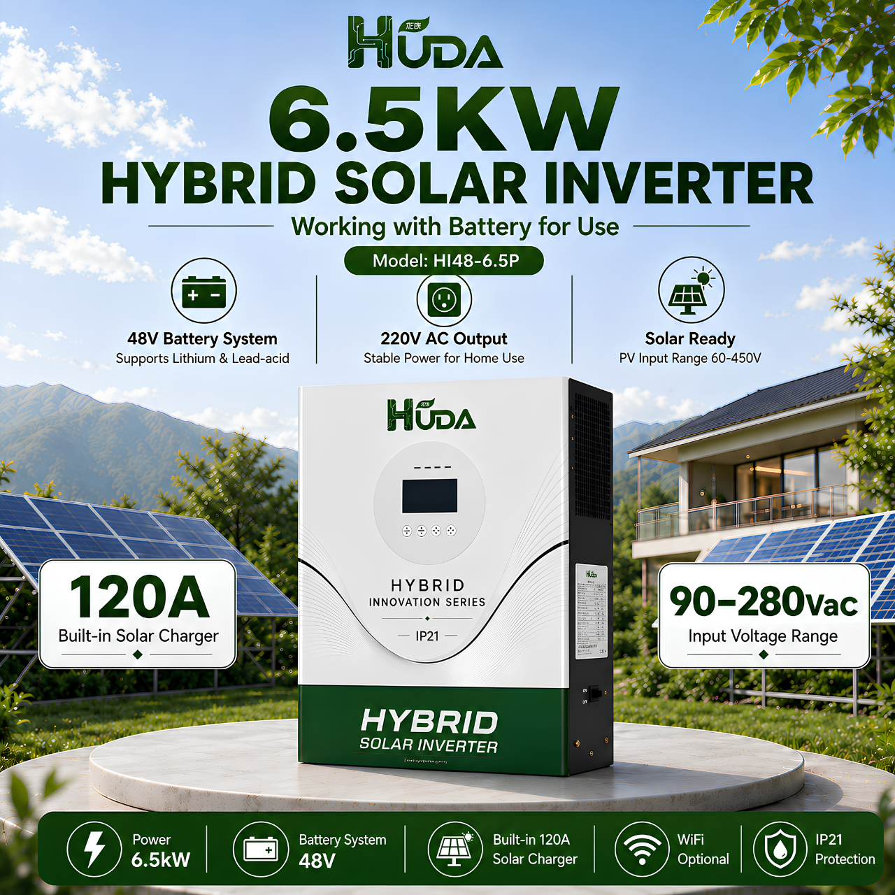 جهاز Huda Hi-48-6-5 P 6.5 W 48V يعمل بالطاقة الشمسية قادر على أن يصل إلى 9 أجهزة مزودة بعيار 120 ميغابايت Application Scenario